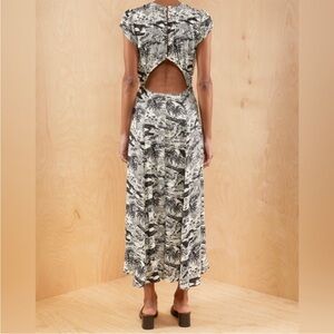 Reformation Black and Cream Scenic Print Dress